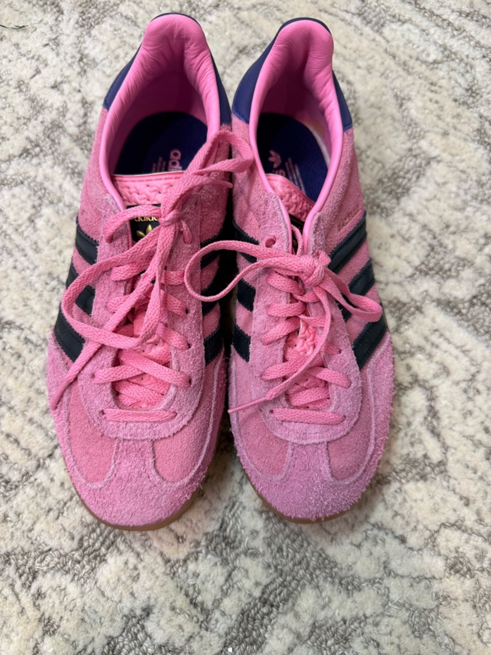 adidas sambas Pink Suede Sneakers with Blue Stripes